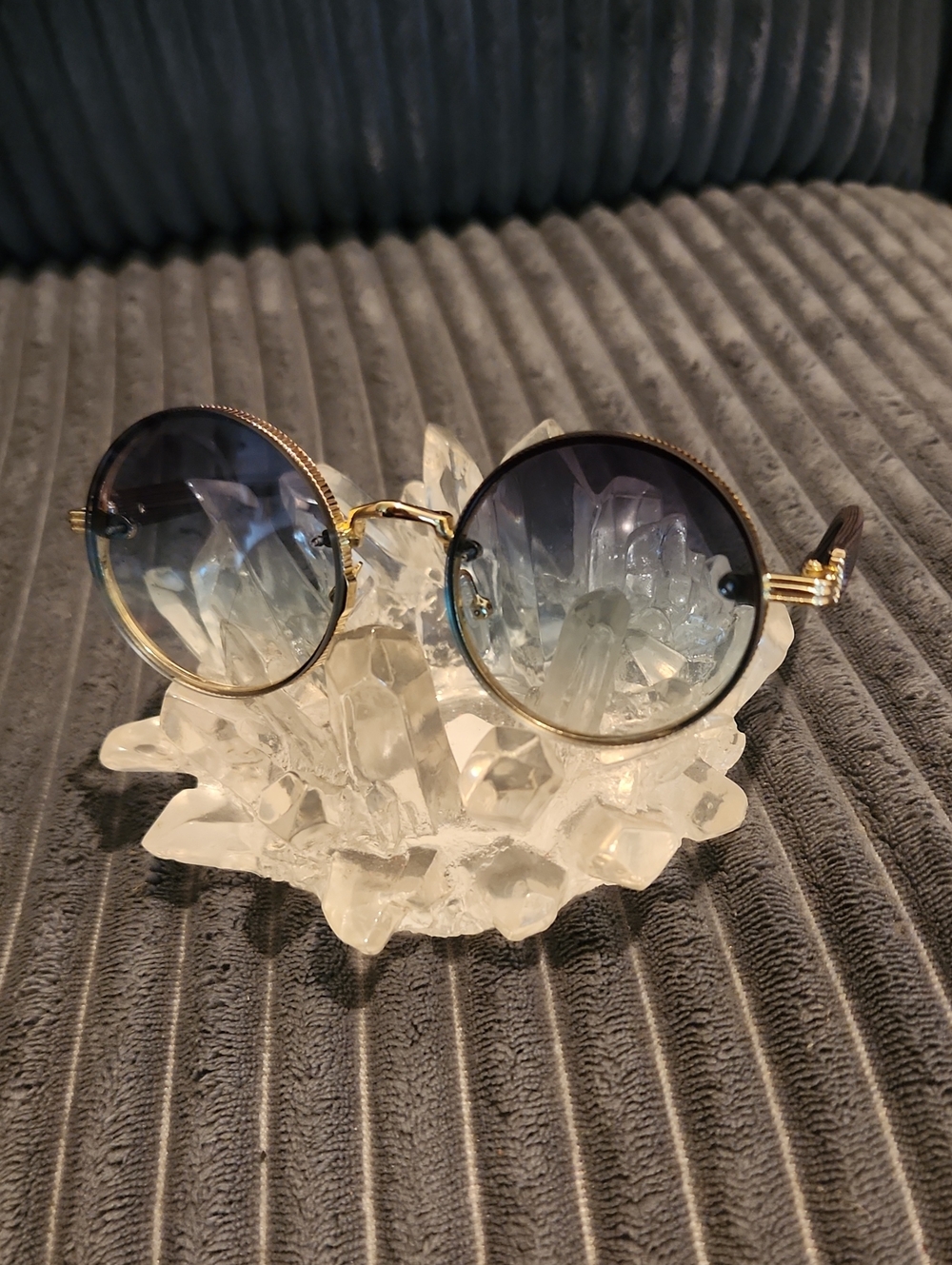 Round Gradient Lens Sunglasses - Gold Frame, Blue-Gray Tint